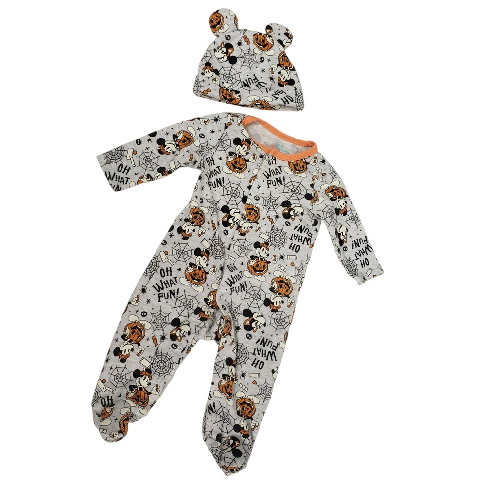 Disney Baby Halloween Mickey Mouse Pumpkin pjs Costume Hat Set 0-3 mths